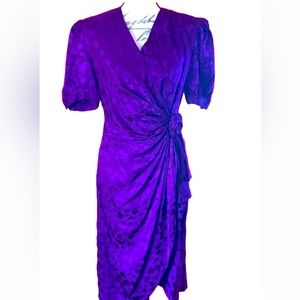 🦄Vintage Bright Purple Silk Rosette Detail Cocktail Dress